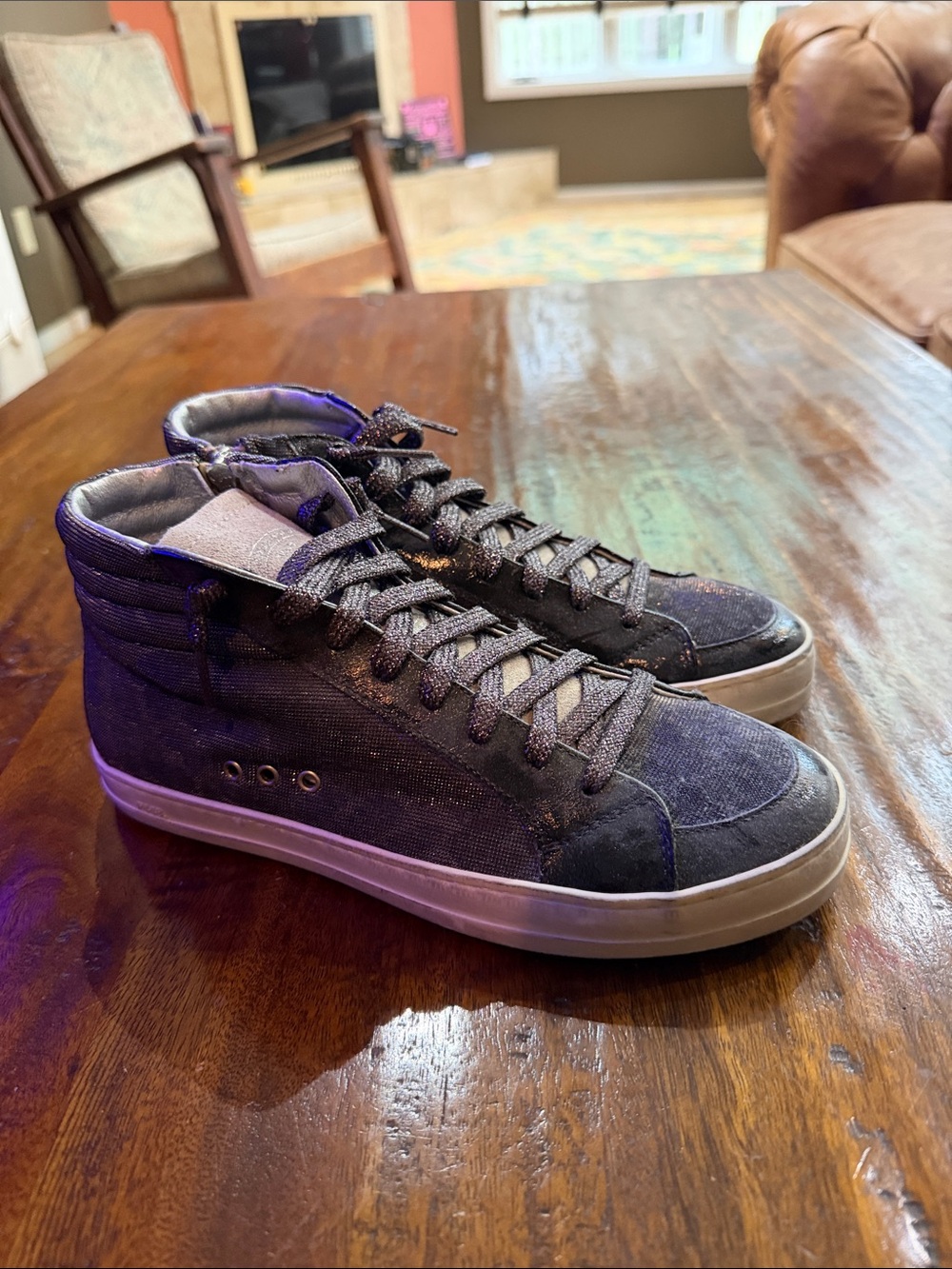 P448 Women’s High-Top Sneakers in Silver and Black. NEW WITHOUT BOX